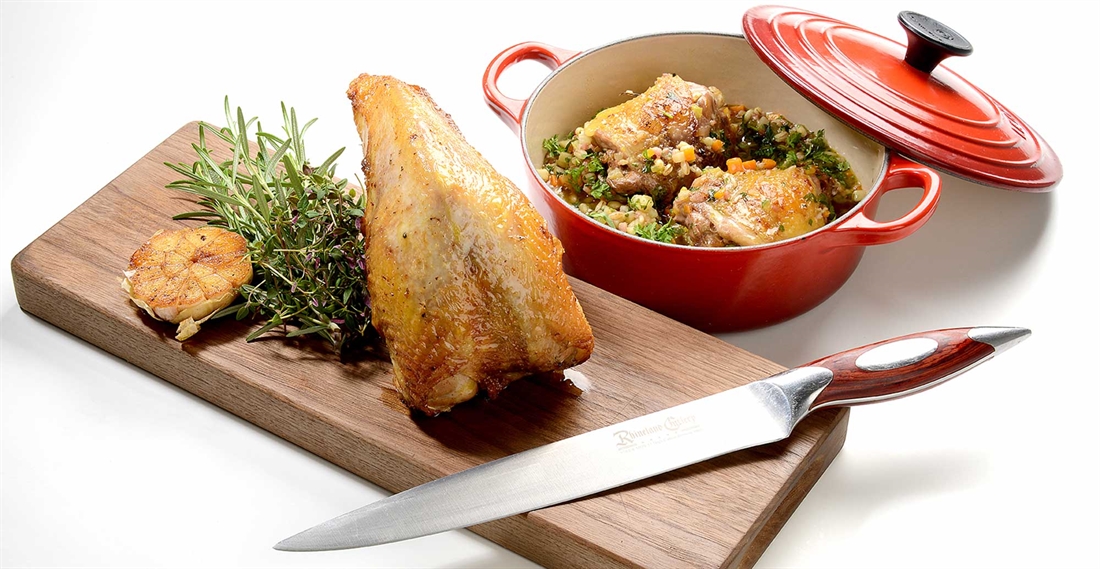 Roast pheasant with pearl barley casserole