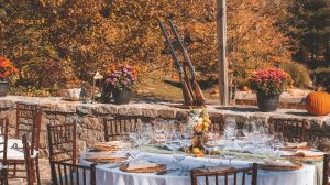 Alfresco dining area featuring two guns